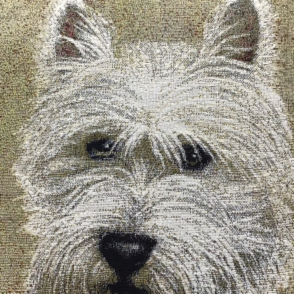 Robert May white terrier woven pillow